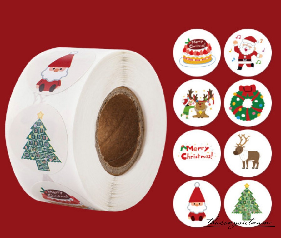 Sticker tròn Giáng Sinh (500 tem) - Mẫu 1