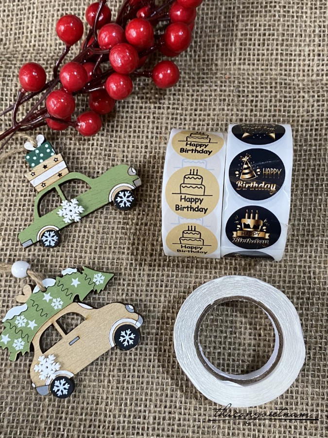 Set 2 cuộn Sticker tròn Happy Birthday (500 tem) 