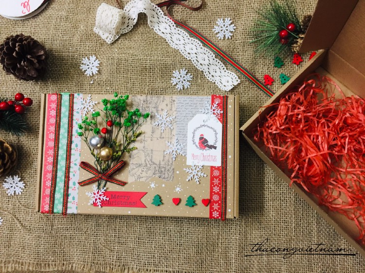 Hộp quà kraft vintage phong cách Giáng Sinh (25.5x16x4cm) - Mẫu 3