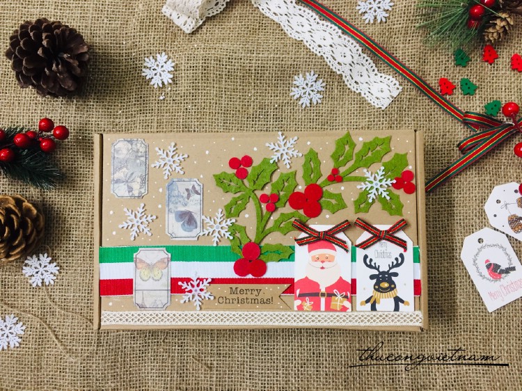 Hộp quà kraft vintage phong cách Giáng Sinh (25.5x16x4cm) - Mẫu 5