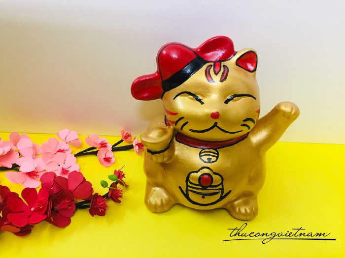 Heo đất Mèo thần tài màu vàng nhũ (20*14cm)