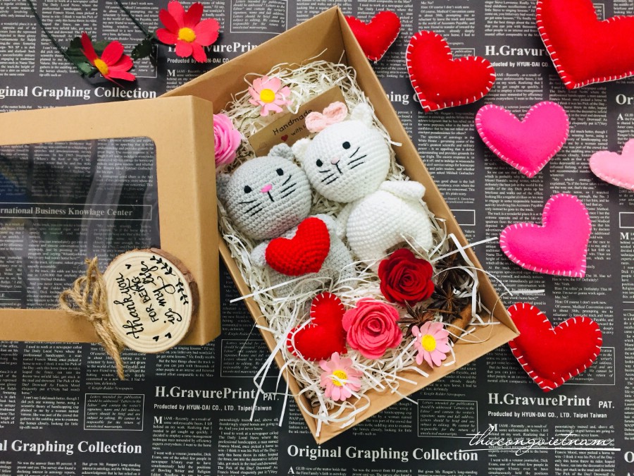 Hộp quà Amigurumi ngọt ngào- Mèo xám