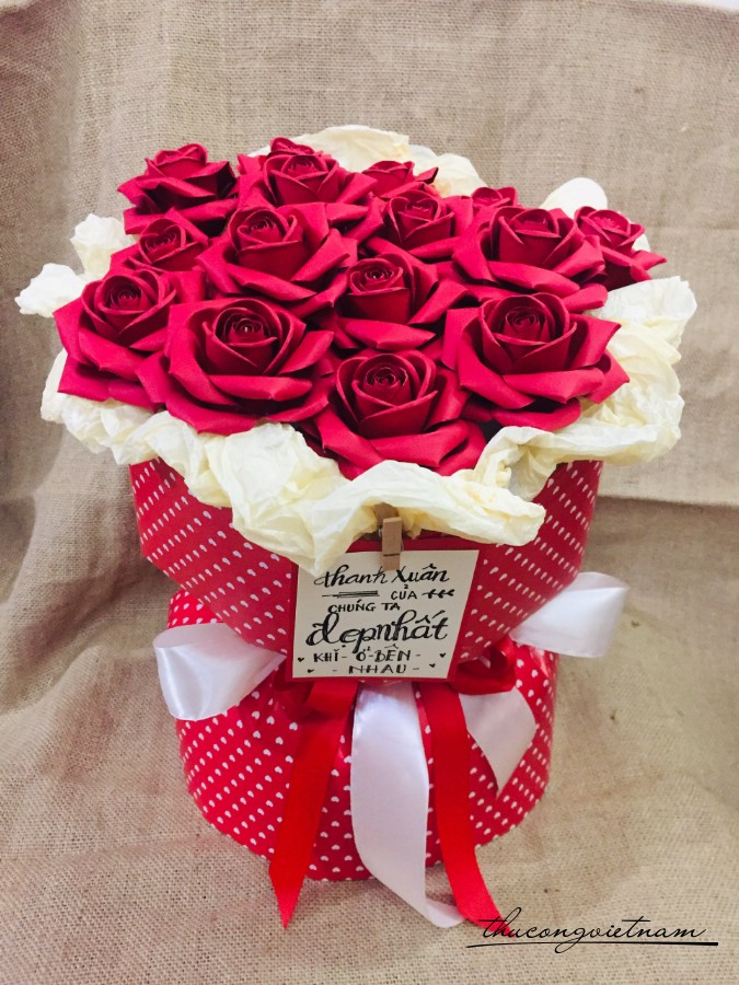  Bó hoa hồng giấy loại đại ( 30x35cm) - Đỏ