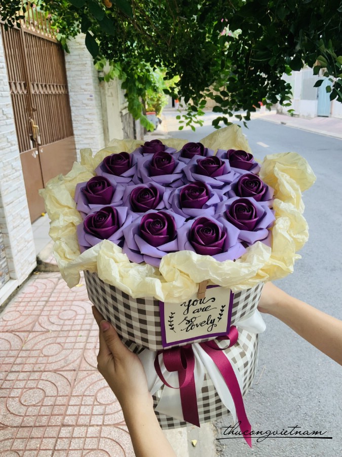 Bó hoa hồng giấy loại đại (30x35cm) - Tím 2 màu