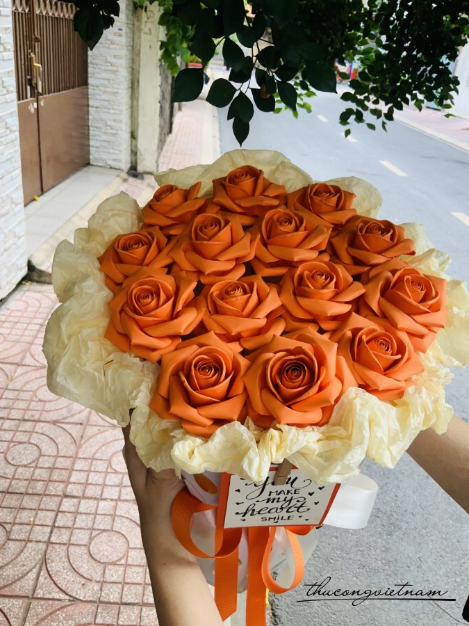 Bó hoa hồng giấy loại đại (30x35cm) - Cam