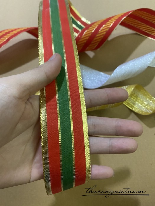 2m Ruy Băng Kim Tuyến Sọc Đỏ Vàng Xanh 4cm