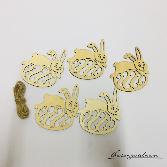 2 Thẻ gỗ treo trơn - Thỏ ôm trứng