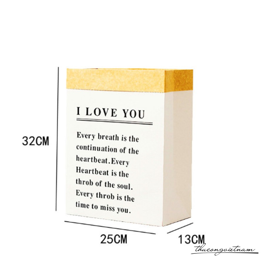 Túi giấy Kraft cứng I Love You ( 32x25x13cm) - Màu trắng