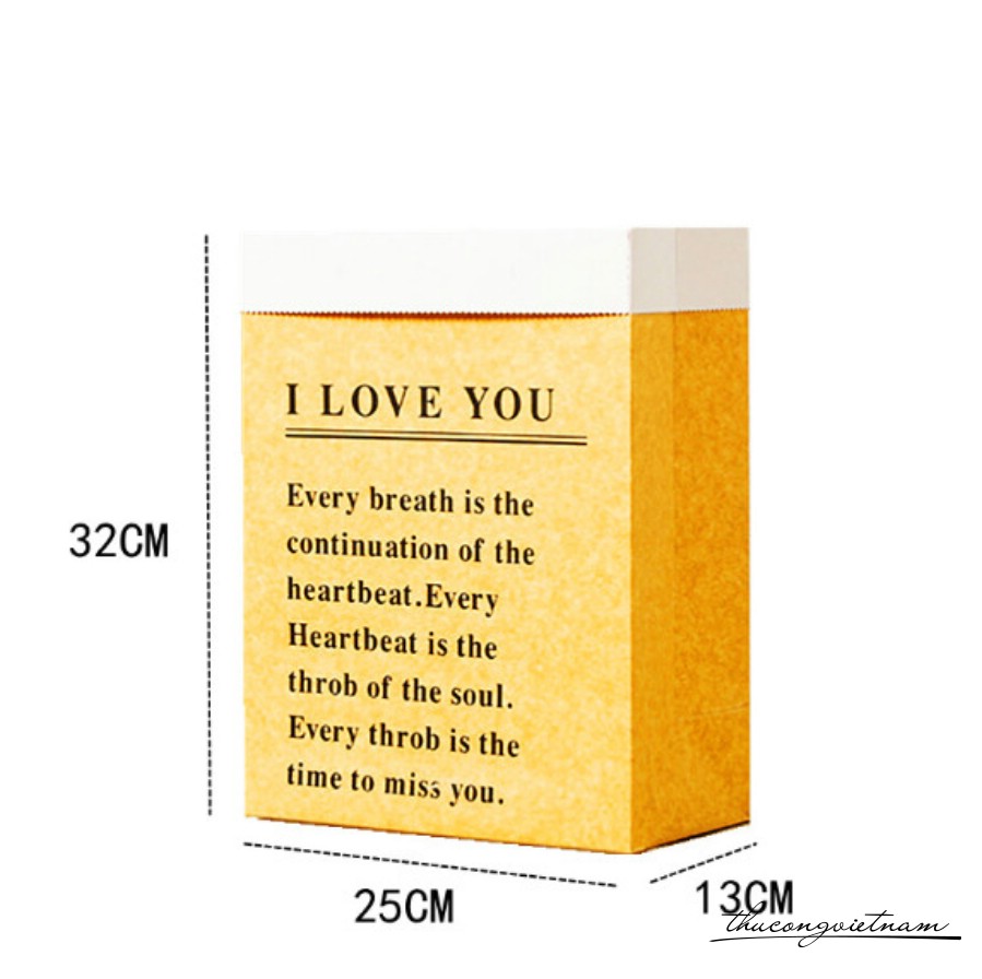 Túi giấy Kraft cứng I Love You ( 32x25x13cm) - Màu kraft