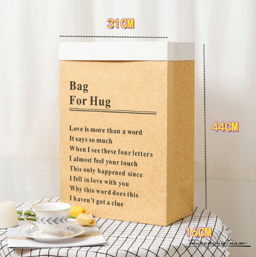Túi giấy Kraft cứng Bag For Hug ( 44x31x16cm) - Màu kraft
