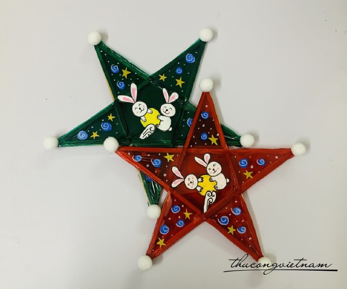 Lồng Đèn Ngôi Sao Giấy Kiếng - Mẫu Thỏ ôm trăng (30cm)