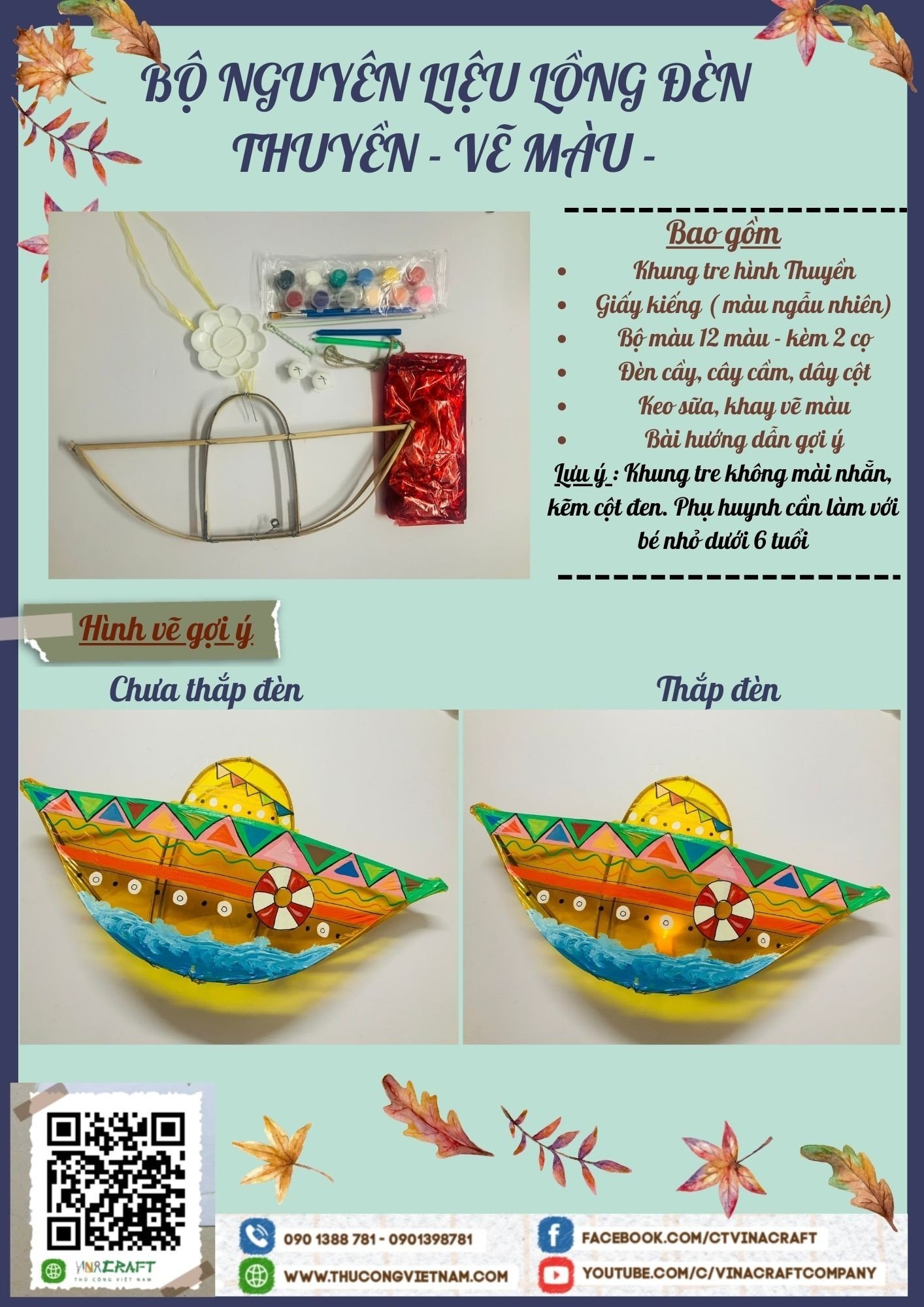 Bộ nguyên liệu lồng đèn ghe vẽ màu (30-40cm)