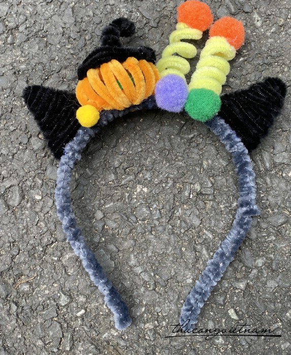 Băng đô kẽm nhung Halloween (17*22cm) - Bí ngô tai mèo