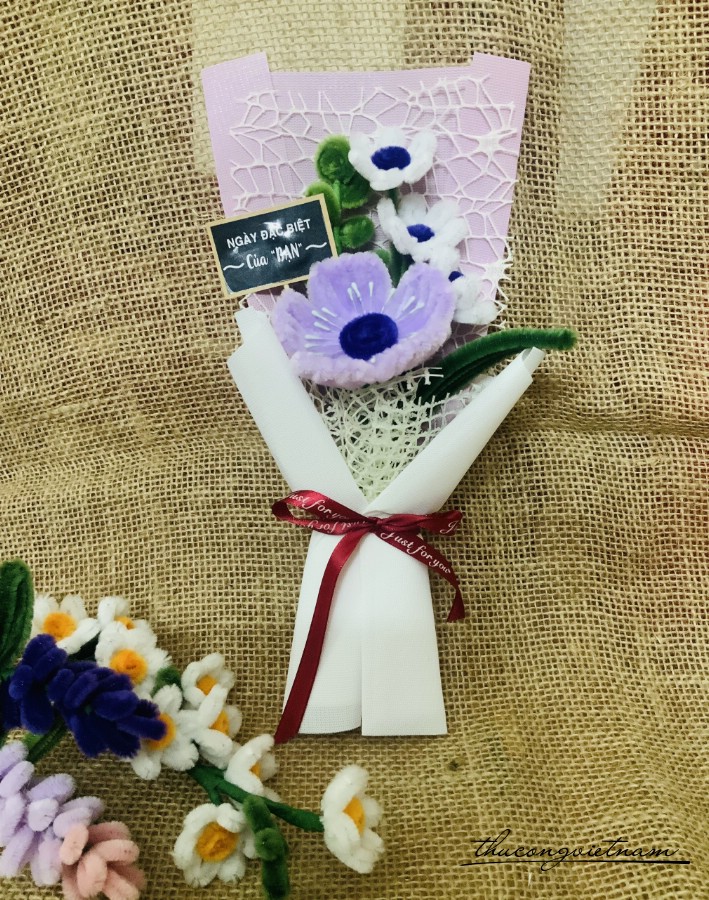 Bó hoa kẽm nhung handmade 15*30cm tông tím