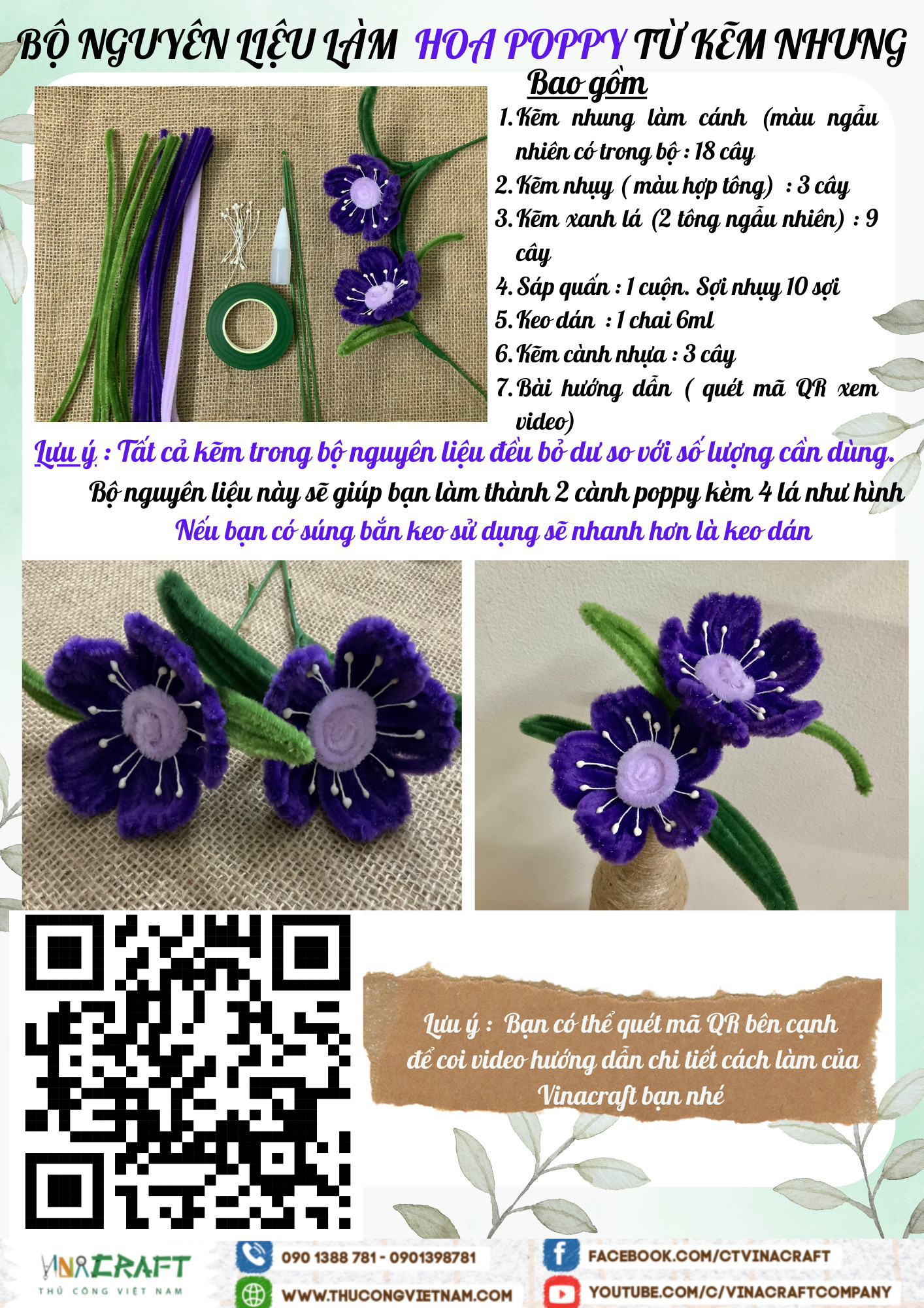 Bộ kit làm hoa poppy từ kẽm nhung