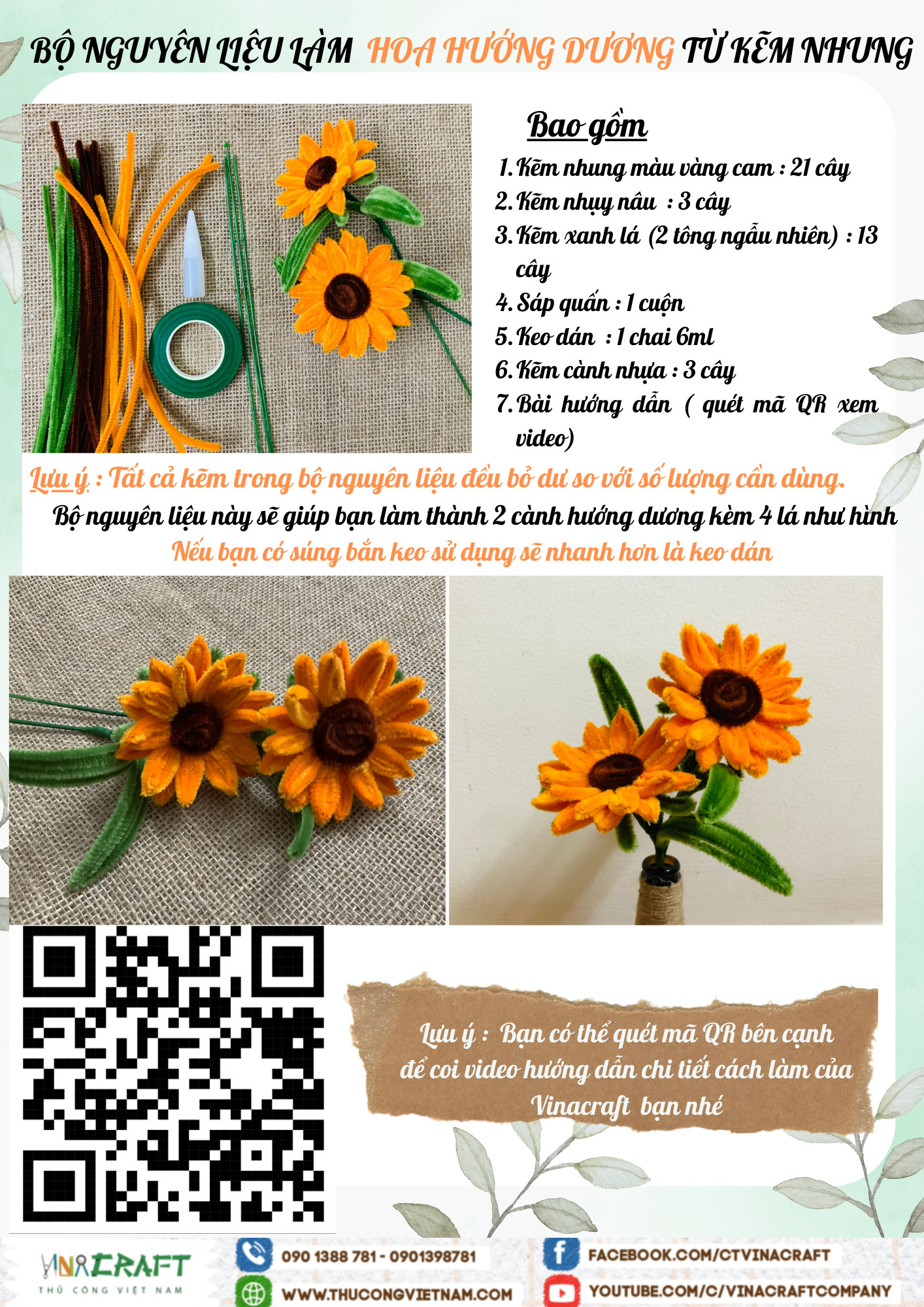 Bộ kit làm hoa hướng dương từ kẽm nhung