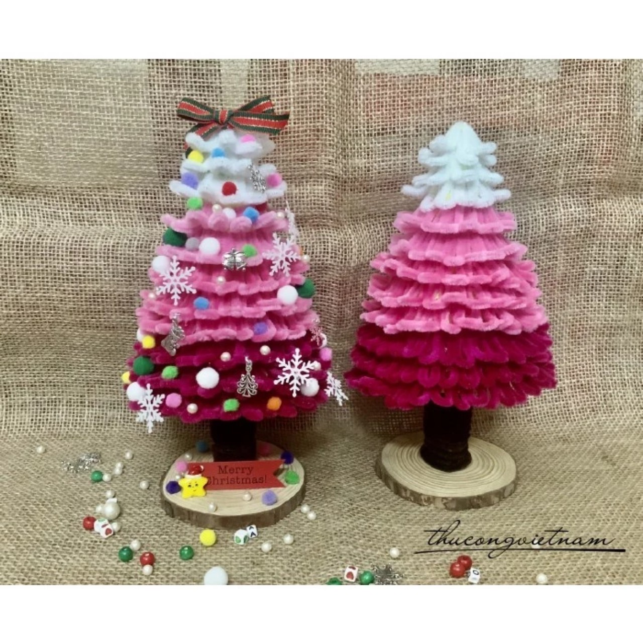 Cây thông Noel kẽm nhung trơn (30-32cm) mix hồng