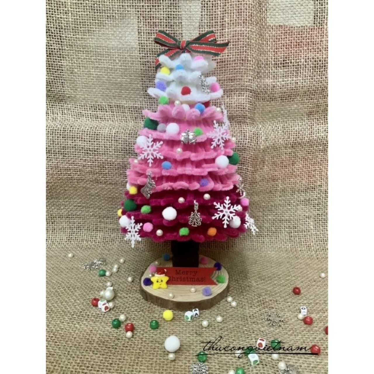 Cây thông Noel kẽm nhung Handmade (30-32cm) mix hồng