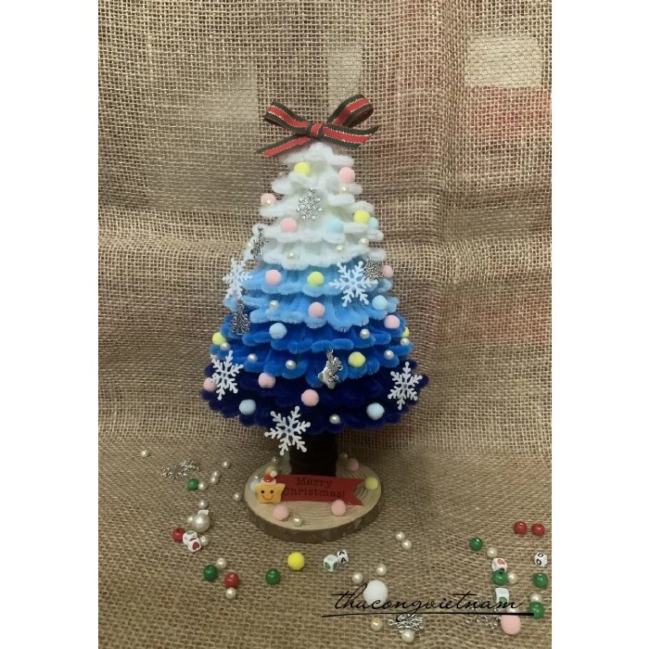 Cây thông Noel kẽm nhung Handmade (30-32cm) mix xanh dương
