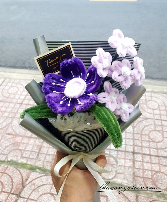 Bó hoa poppyy kẽm nhung 15*30cm tông đỏ