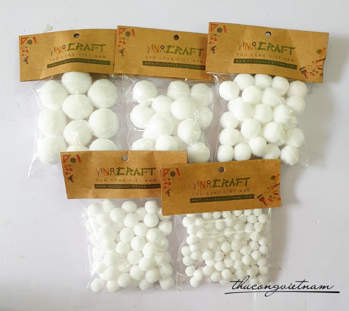 Bông bi,pompom tông Trắng