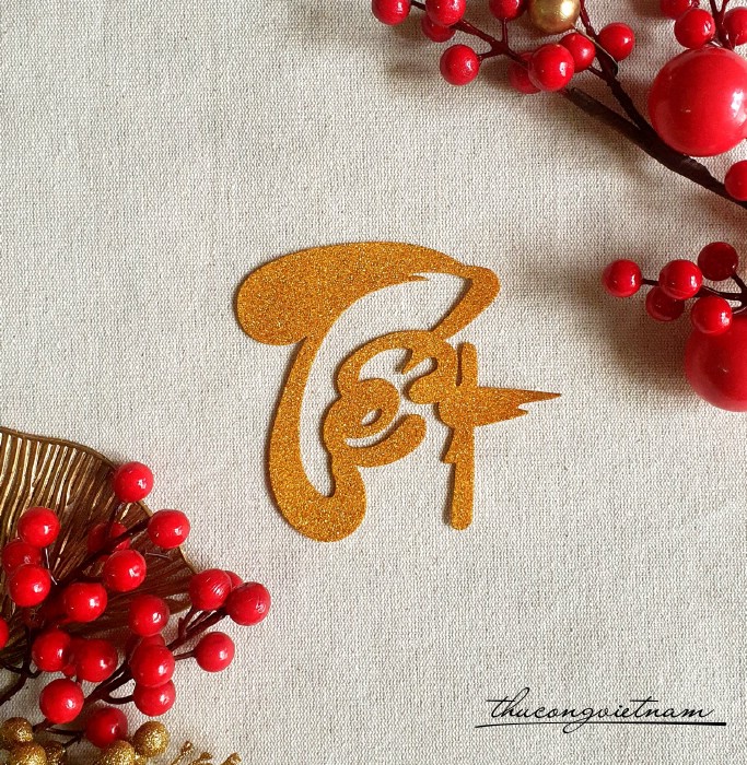 Chữ Tết kim tuyến vàng 12cm