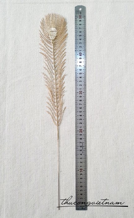 Nhành lông công phủ nhũ vàng 50cm