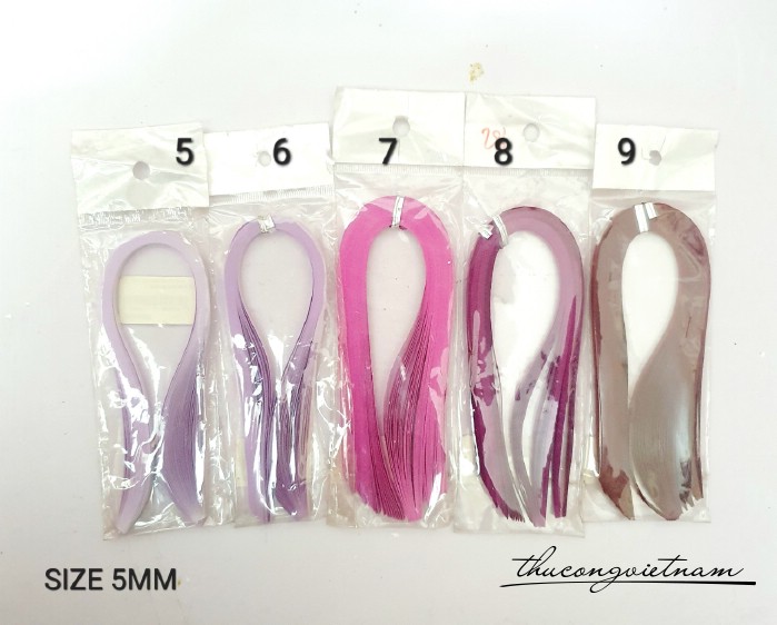 Giấy cuốn quilling 50 sợi 5mm*30cm - Tông tím hồng