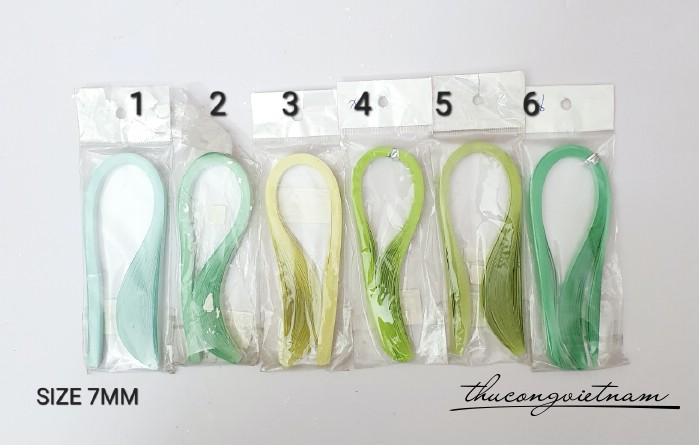 Giấy cuốn quilling 50 sợi 7mm*30cm - Tông xanh lá