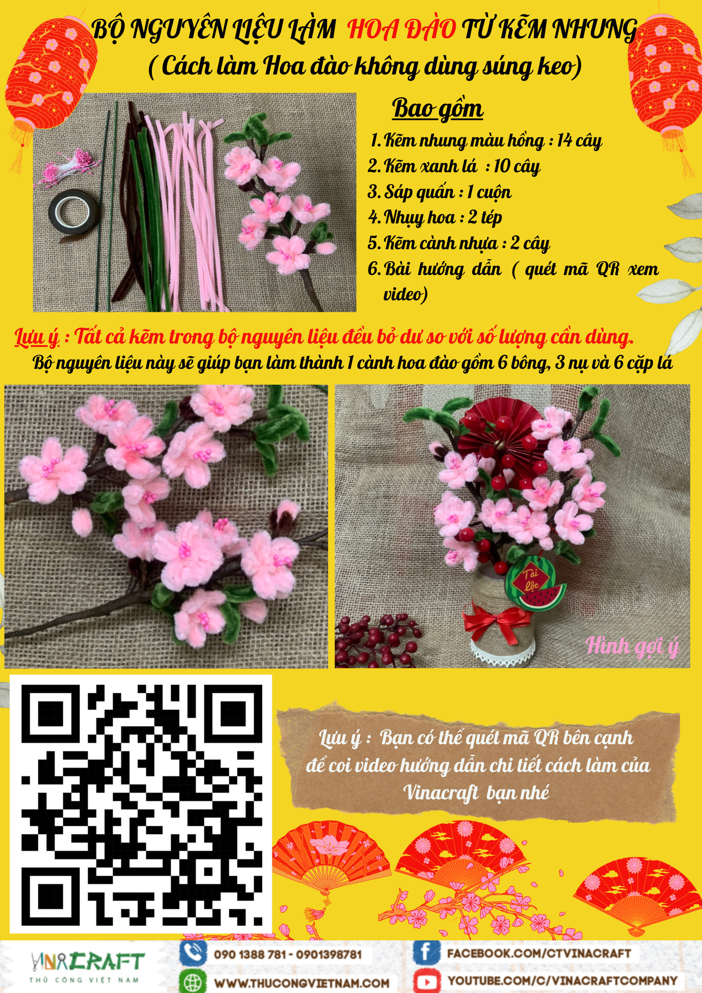 Bộ kit làm hoa đào từ kẽm nhung