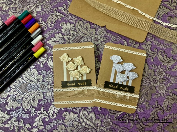 Thiệp hoa hồng vải Handmade 10x15cm màu kraft