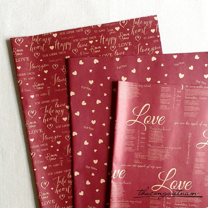Set 3 tờ Giấy Kraft 72*51cm Tình yêu tone đỏ