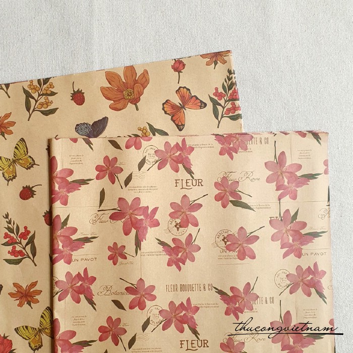 Set 2 tờ Giấy Kraft 72*51cm hoa lá