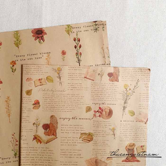Set 2 tờ Giấy Kraft 72*51cm Cô gái và hoa