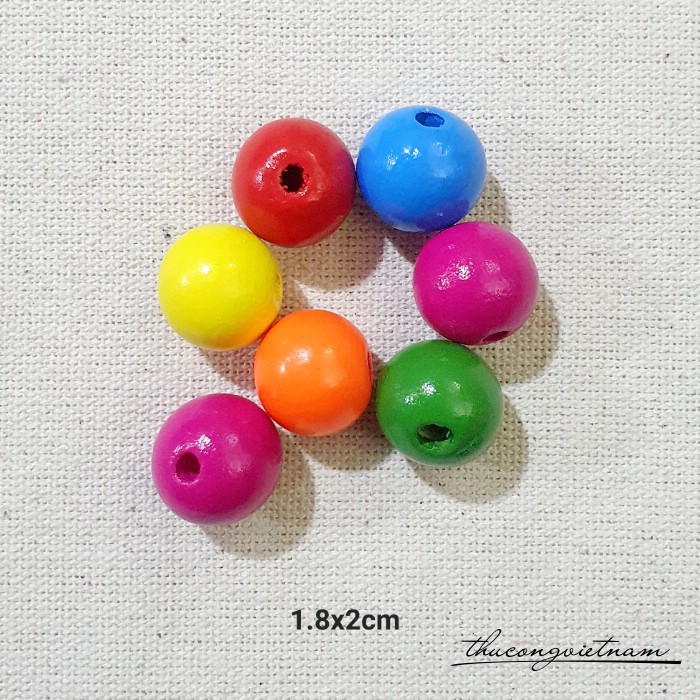 Hạt gỗ tròn nhiều màu 1.8x2cm (50g)