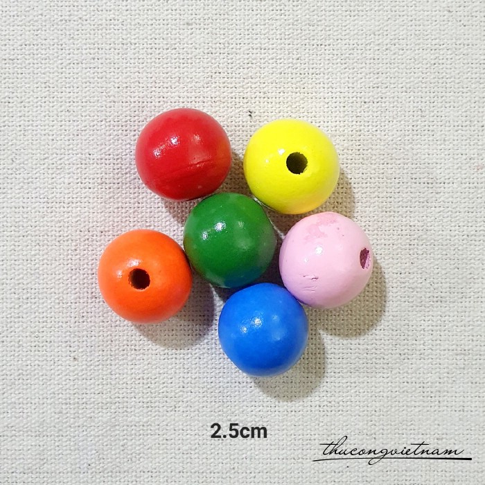 Hạt gỗ tròn nhiều màu 2.5cm (50g)