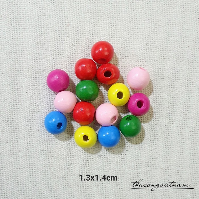 Hạt gỗ tròn nhiều màu 1.3x1.4cm (50g)