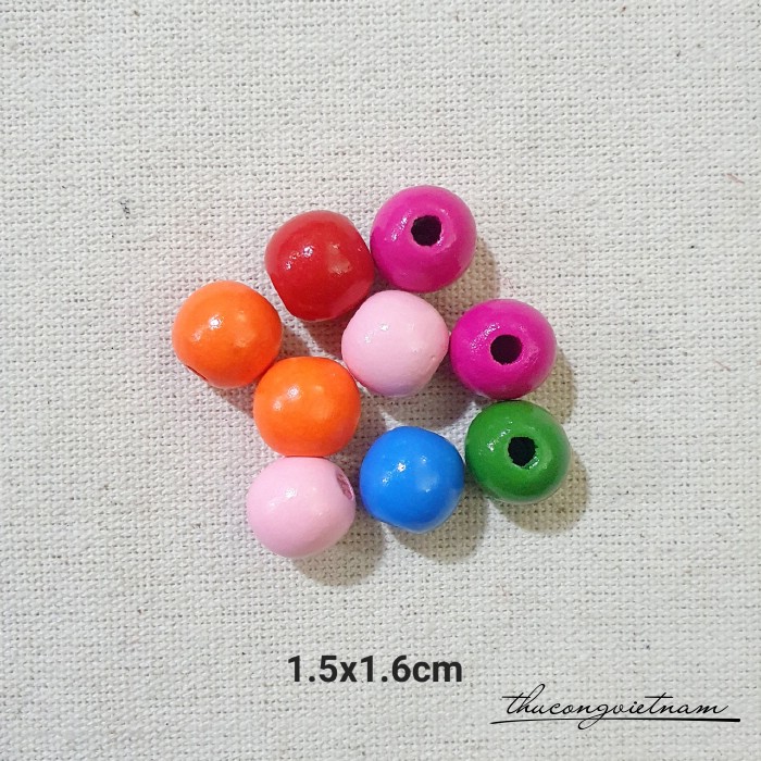 Hạt gỗ tròn nhiều màu 1.5x1.6cm (50g)