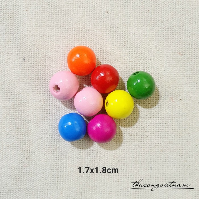 Hạt gỗ tròn nhiều màu 1.7x1.8cm (50g)