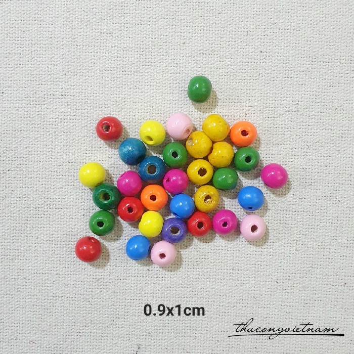 Hạt gỗ tròn nhiều màu 0.9x1cm (50g)