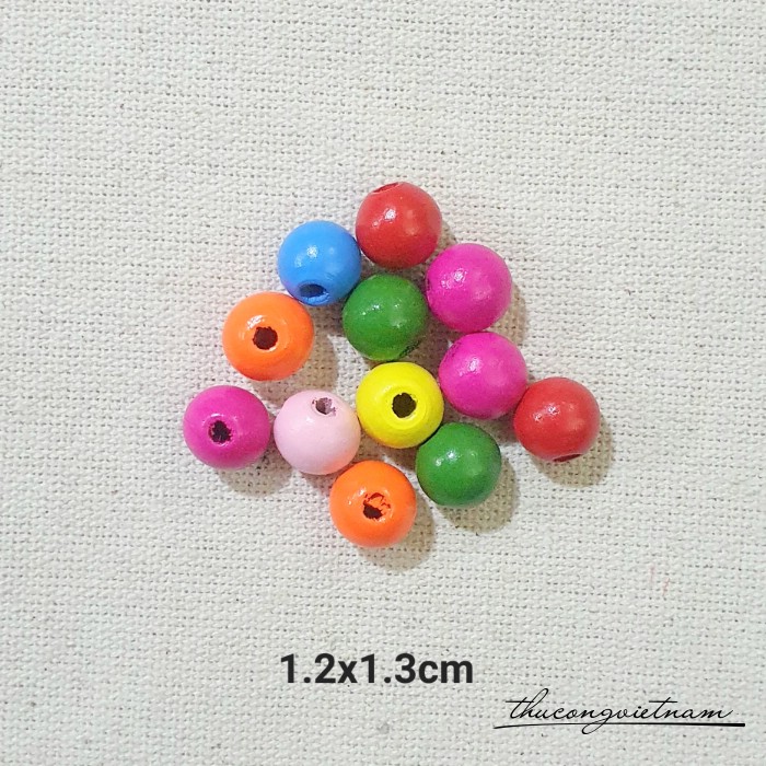 Hạt gỗ tròn nhiều màu 1.2x1.3cm (50g)