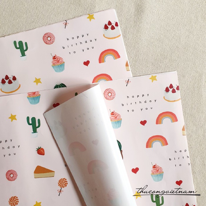 Giấy gói quà lụa (50*70cm) - HPBD tông hồng 