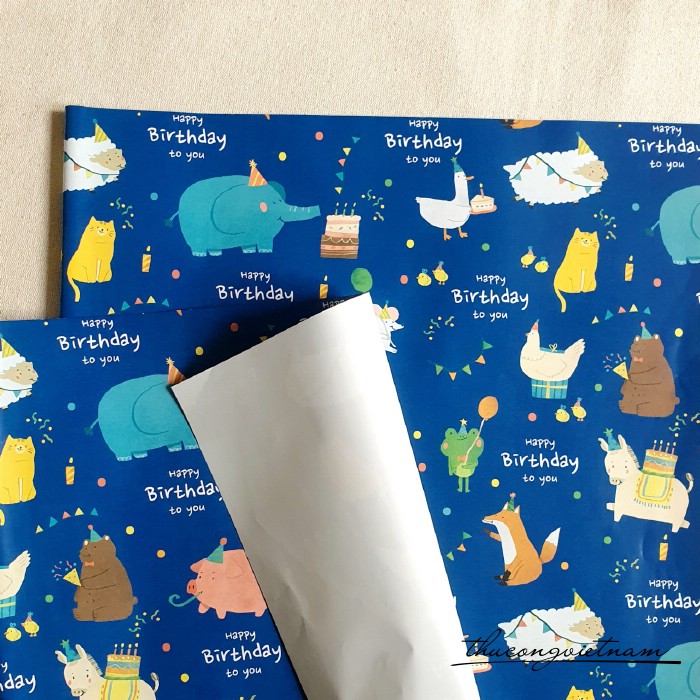 Giấy gói quà lụa (50*70cm) - HPBD động vật tông xanh 