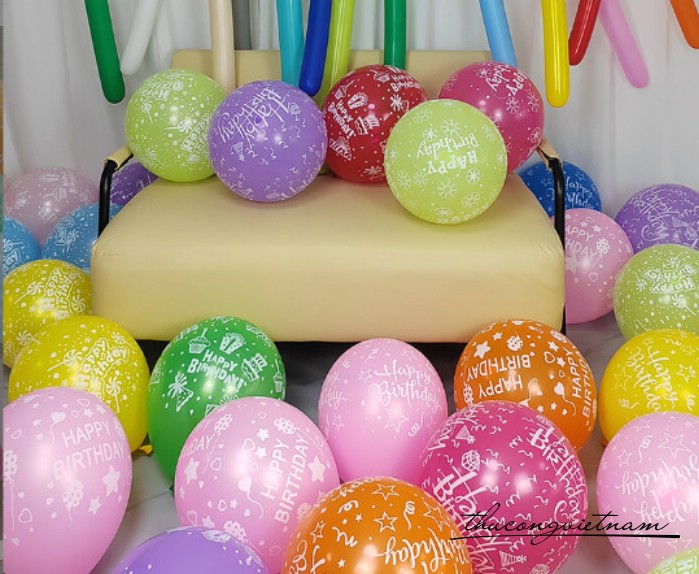 Bong bóng in chữ Happy Birthday mix màu 10c