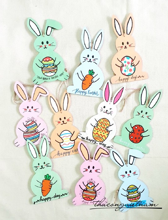 Thỏ Phục sinh treo bằng gỗ tông pastel 20cm