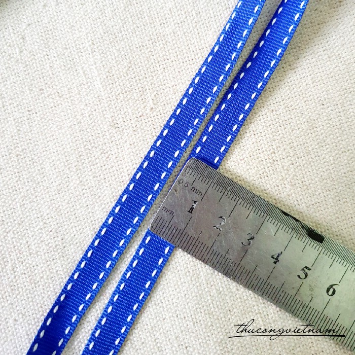 Dây ruy băng gân viền chỉ bản 1cm màu xanh dương