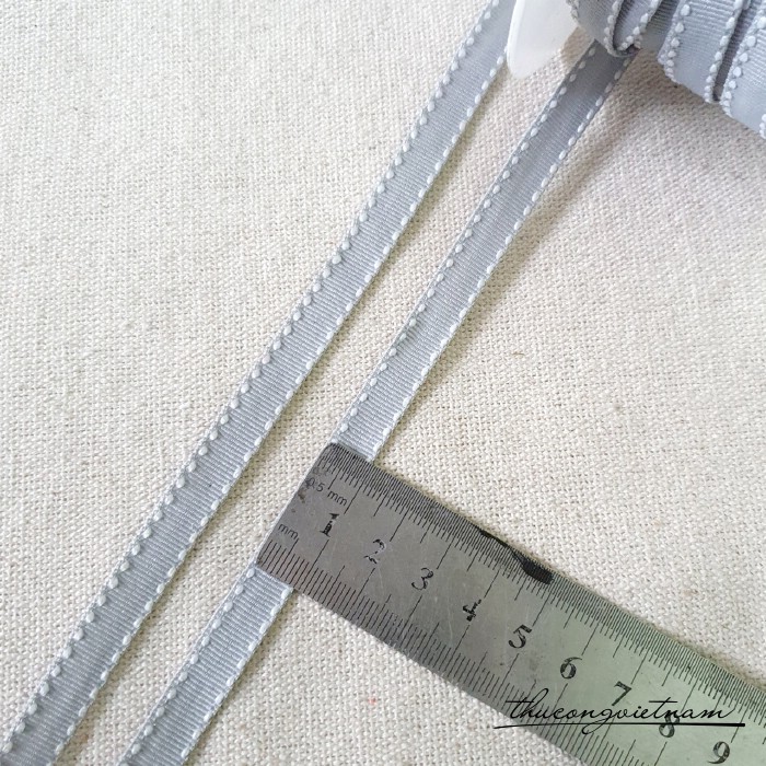 Dây ruy băng gân viền chỉ bản 1cm màu xám