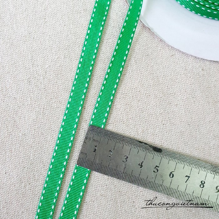 Dây ruy băng gân viền chỉ bản 1cm màu xanh lá 