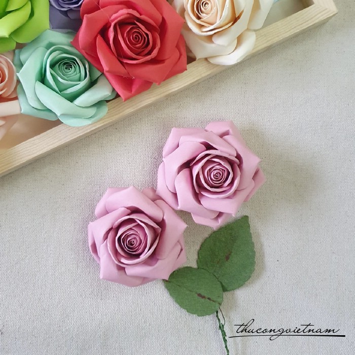 Hoa hồng giấy mỹ thuật 6-7cm (2 cái) màu hồng