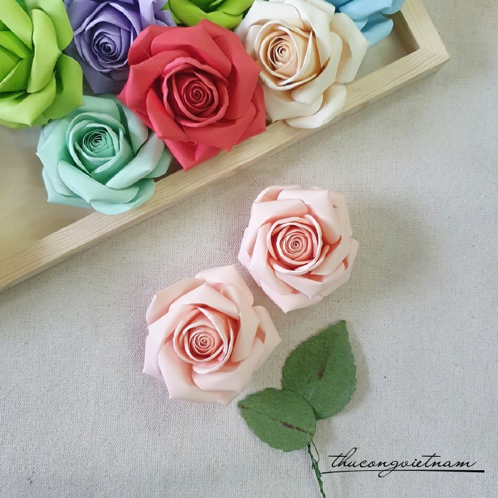 Hoa hồng giấy mỹ thuật 6-7cm (2 cái) màu cam pastel